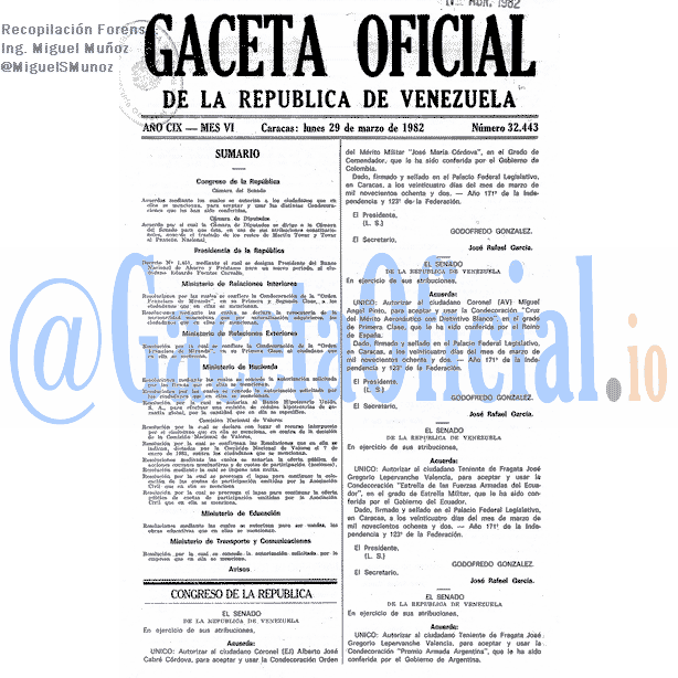 Gaceta Oficial 32443 del 29 Marzo 1982