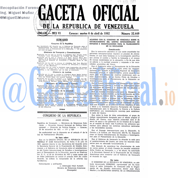 Gaceta Oficial 32449 del 6 Abril 1982