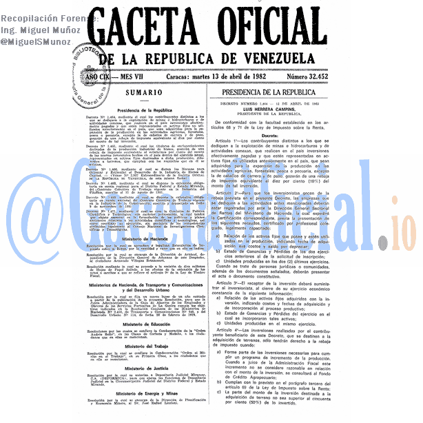 Gaceta Oficial 32452 del 13 Abril 1982