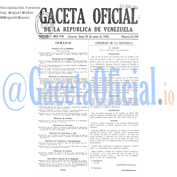 Gaceta Oficial 32480 del 24 Mayo 1982
