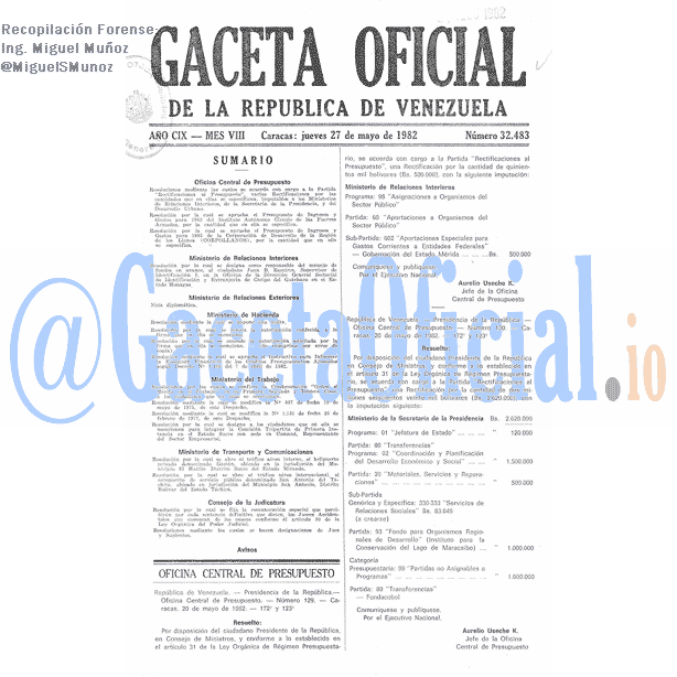 Gaceta Oficial 32483 del 27 Mayo 1982