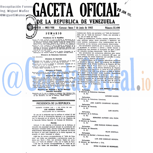 Gaceta Oficial 32490 del 7 Junio 1982