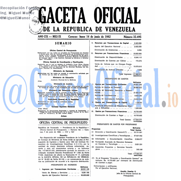 Gaceta Oficial 32495 del 14 Junio 1982