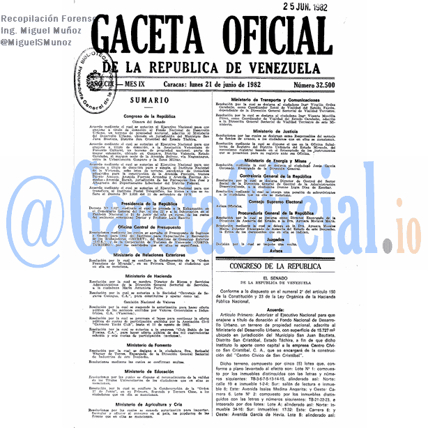 Gaceta Oficial 32500 del 21 Junio 1982