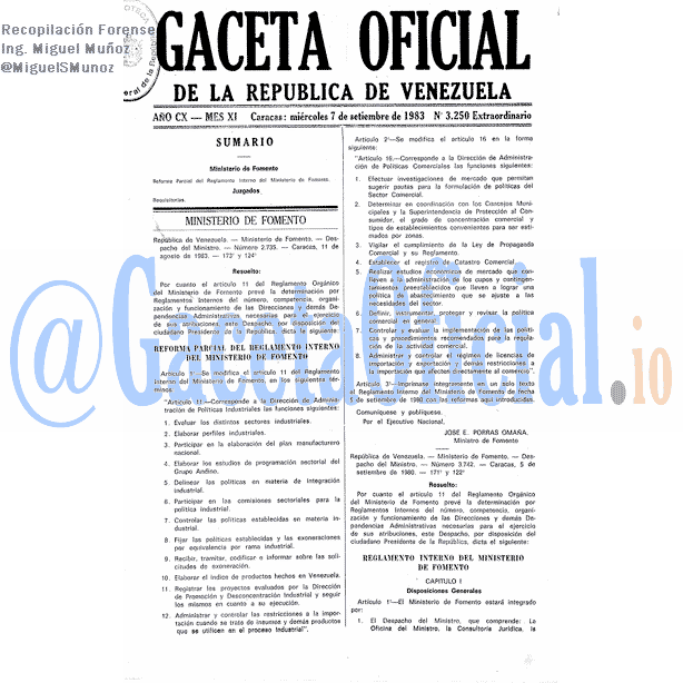 Gaceta Oficial 3250 del 7 Septiembre 1983