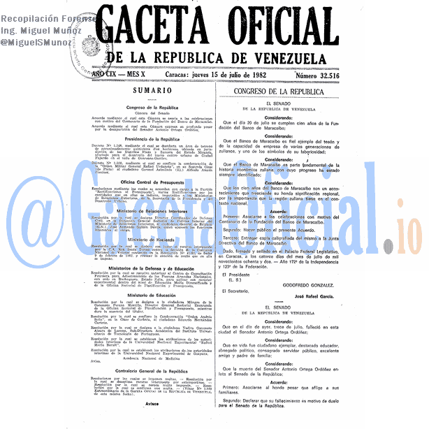 Gaceta Oficial 32516 del 15 Julio 1982