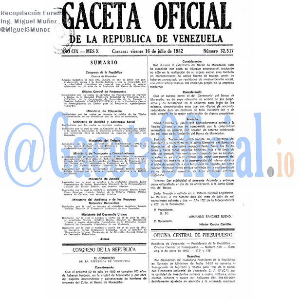 Gaceta Oficial 32517 del 16 Julio 1982