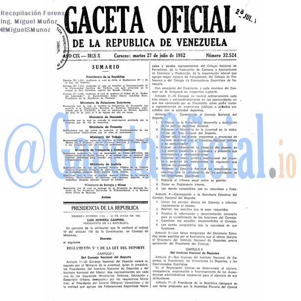 Gaceta Oficial 32524 del 27 Julio 1982