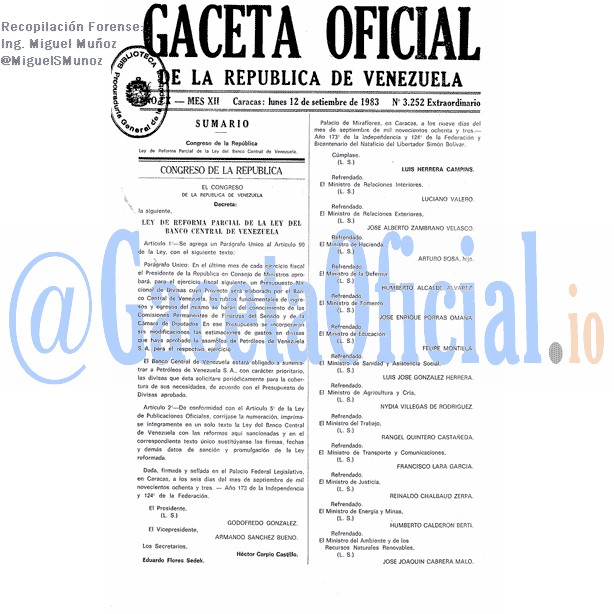 Gaceta Oficial 3252 del 12 Septiembre 1983
