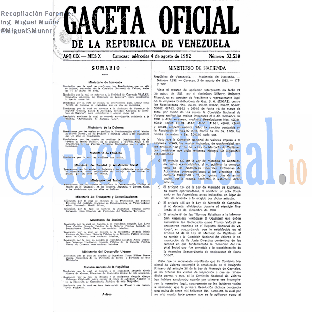 Gaceta Oficial 32530 del 4 Agosto 1982