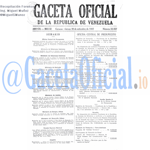Gaceta Oficial 32557 del 10 Septiembre 1982