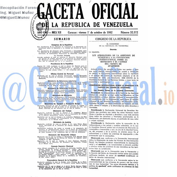 Gaceta Oficial 32572 del 1 Octubre 1982