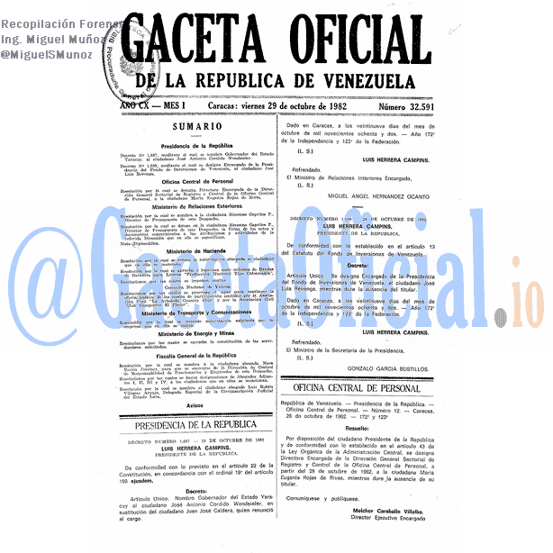 Gaceta Oficial 32591 del 29 Octubre 1982