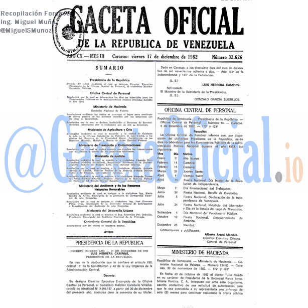 Gaceta Oficial 32626 del 17 Diciembre 1982