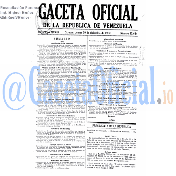 Gaceta Oficial 32634 del 30 Diciembre 1982