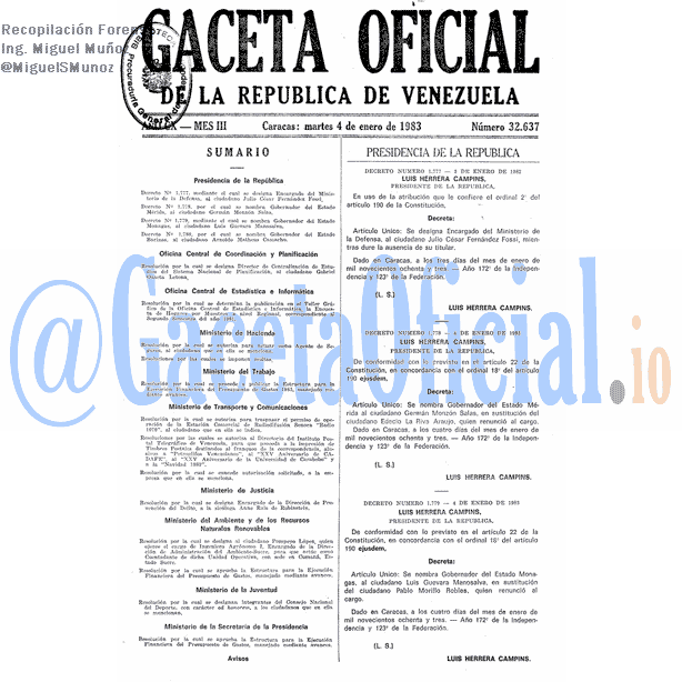 Gaceta Oficial 32637 del 4 Enero 1983