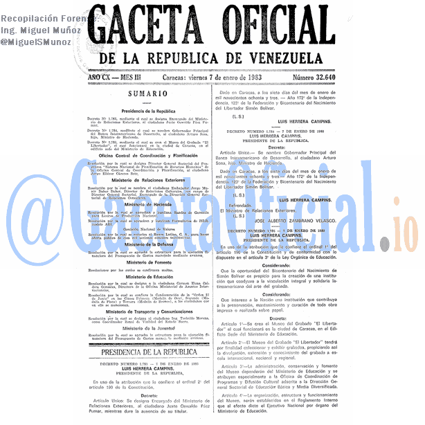 Gaceta Oficial 32640 del 7 Enero 1983