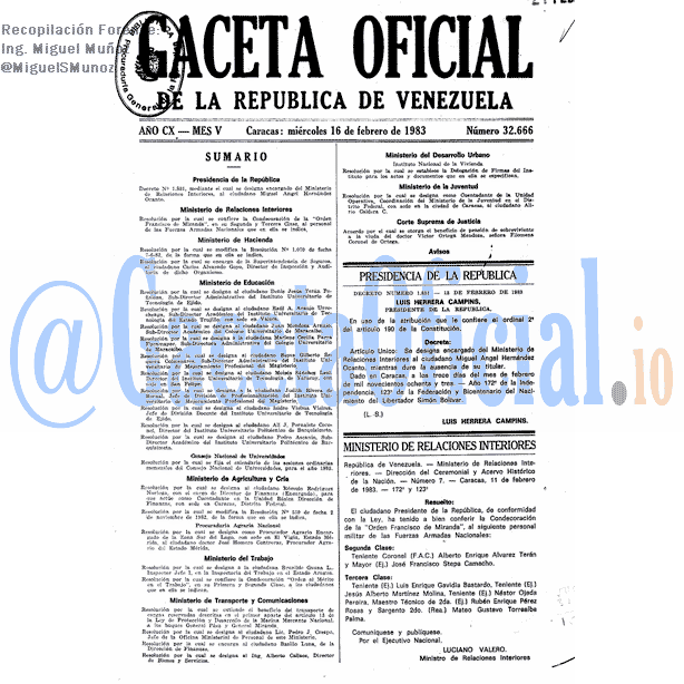 Gaceta Oficial 32666 del 16 Febrero 1983