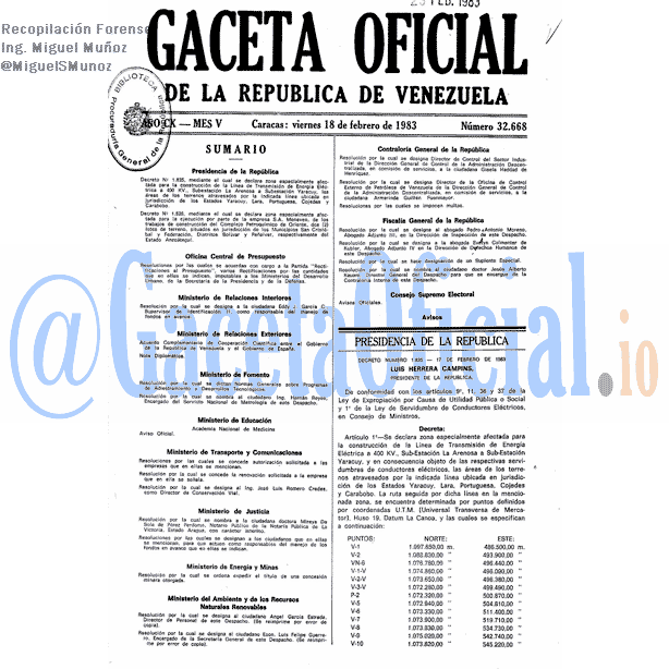 Gaceta Oficial 32668 del 18 Febrero 1983