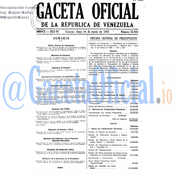 Gaceta Oficial 32684 del 14 Marzo 1983