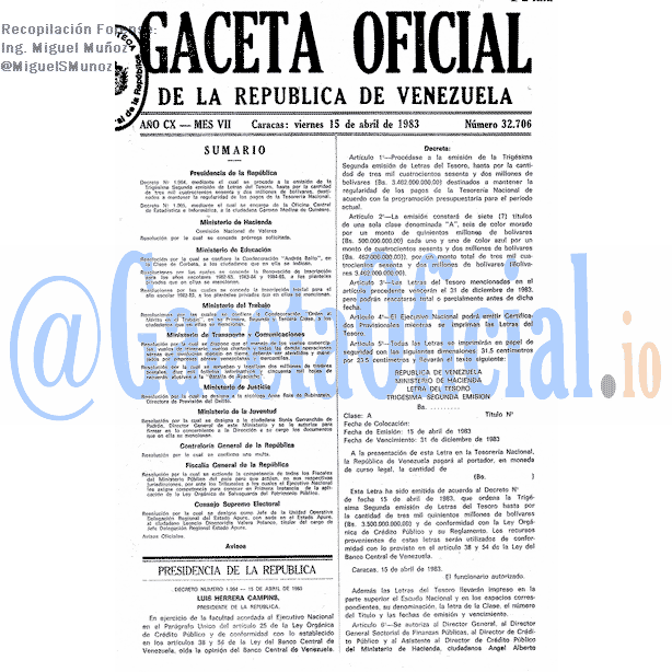 Gaceta Oficial 32706 del 15 Abril 1983
