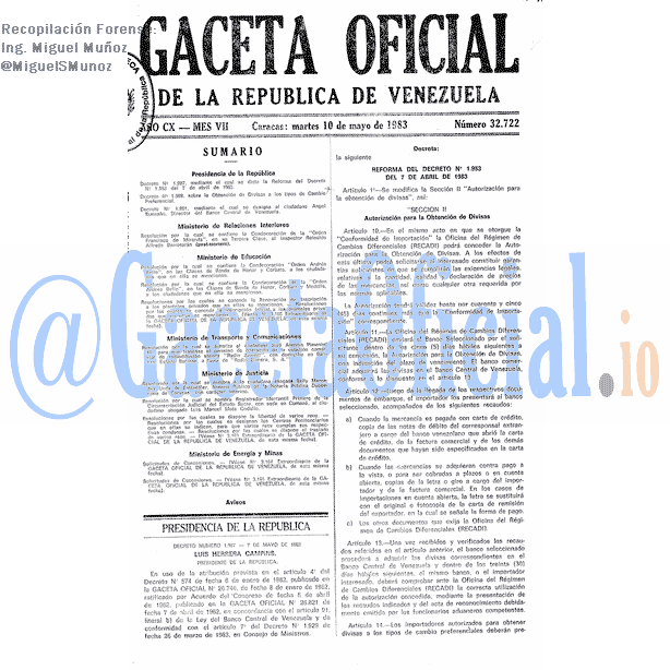 Gaceta Oficial 32722 del 10 Mayo 1983