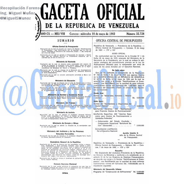 Gaceta Oficial 32728 del 18 Mayo 1983