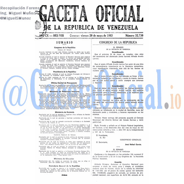 Gaceta Oficial 32730 del 20 Mayo 1983