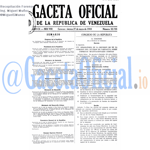 Gaceta Oficial 32735 del 27 Mayo 1983