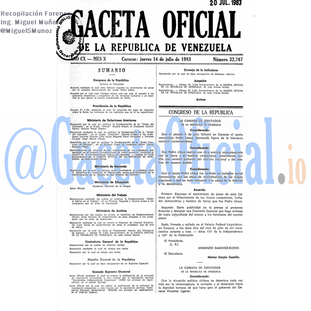 Gaceta Oficial 32767 del 14 Julio 1983