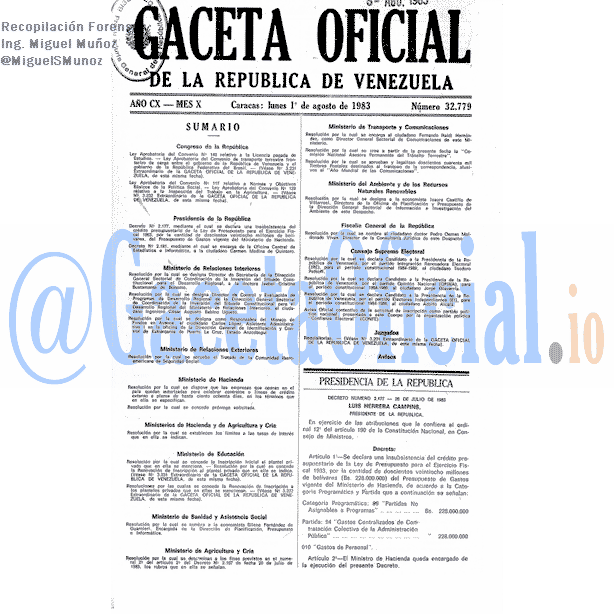 Gaceta Oficial 32779 del 1 Agosto 1983