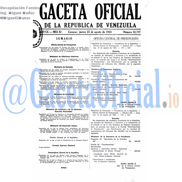 Gaceta Oficial 32797 del 25 Agosto 1983