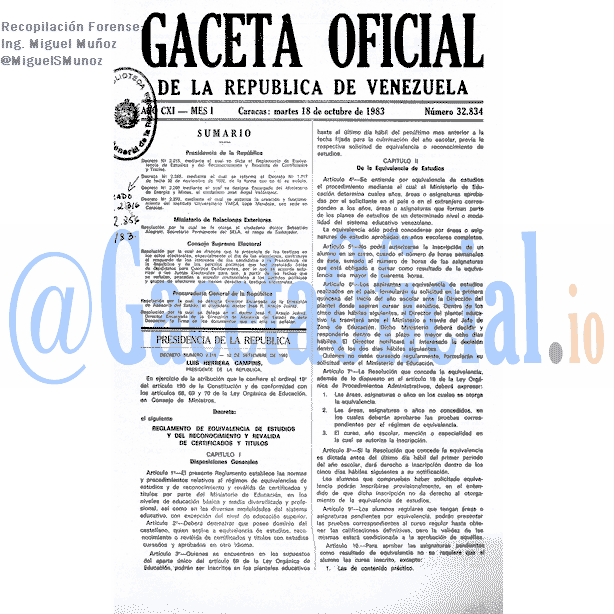 Gaceta Oficial 32834 del 18 Octubre 1983