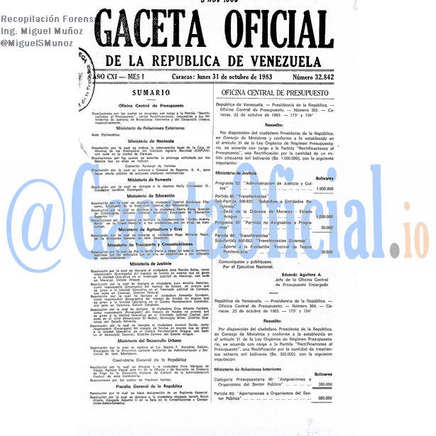 Gaceta Oficial 32842 del 31 Octubre 1983