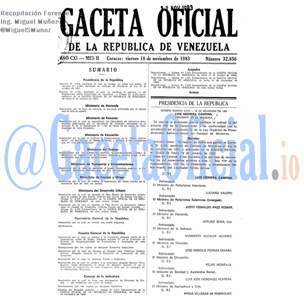 Gaceta Oficial 32856 del 18 Noviembre 1983