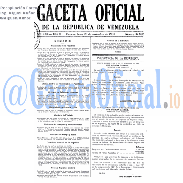 Gaceta Oficial 32862 del 28 Noviembre 1983
