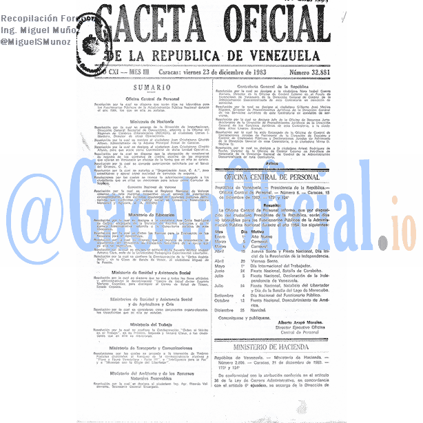 Gaceta Oficial 32881 del 23 Diciembre 1983