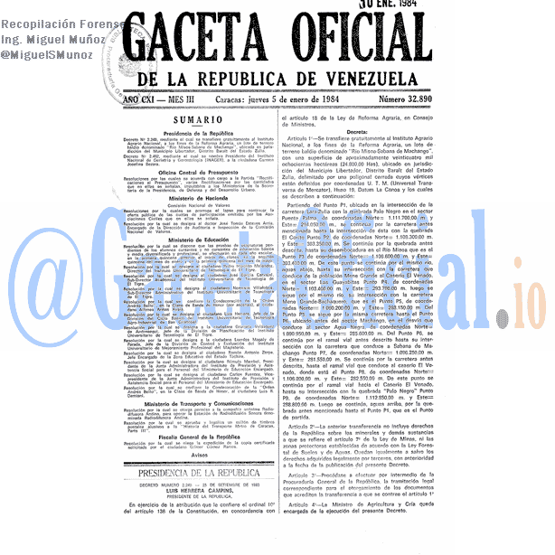 Gaceta Oficial 32890 del 5 Enero 1984