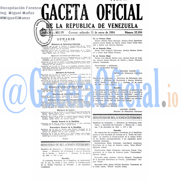 Gaceta Oficial 32894 del 11 Enero 1984