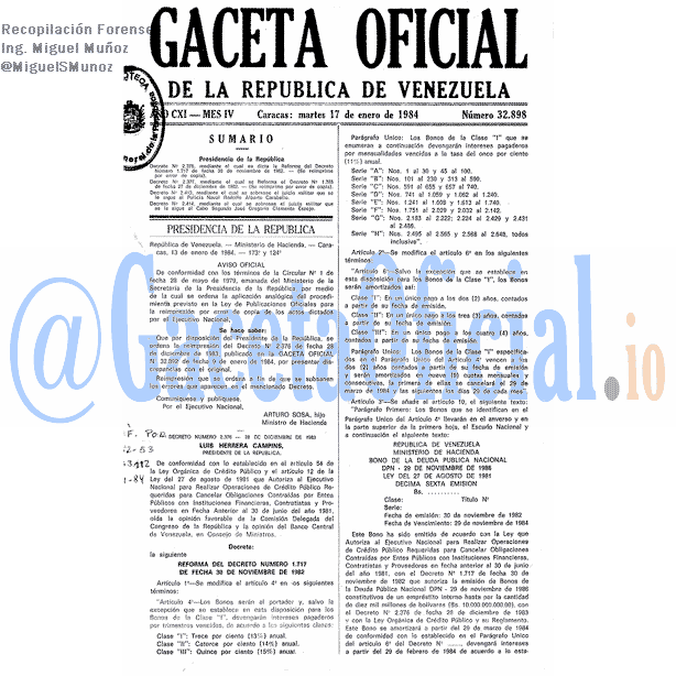 Gaceta Oficial 32898 del 17 Enero 1984
