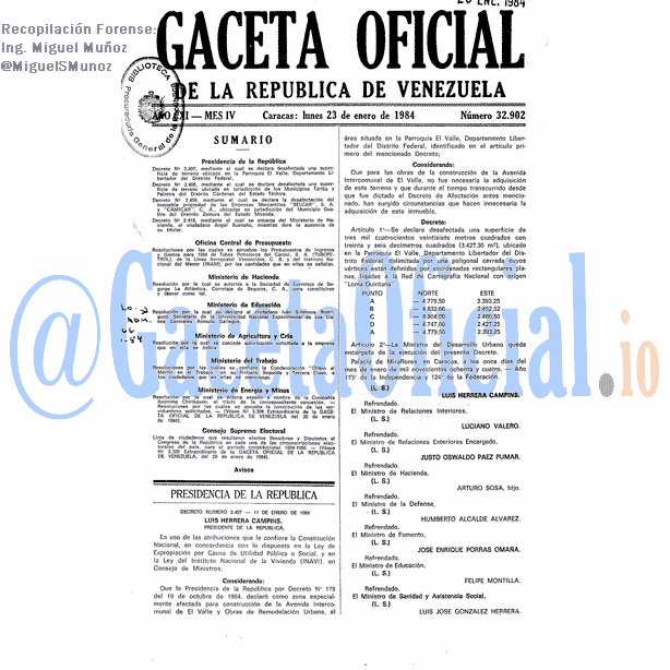 Gaceta Oficial 32902 del 23 Enero 1984