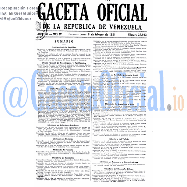Gaceta Oficial 32912 del 6 Febrero 1984
