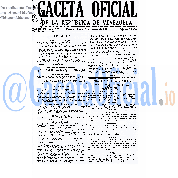 Gaceta Oficial 32930 del 1 Marzo 1984