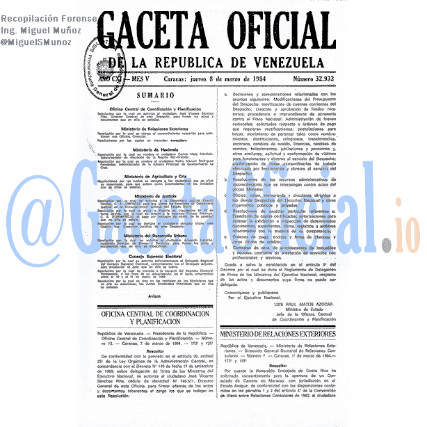 Gaceta Oficial 32933 del 8 Marzo 1984
