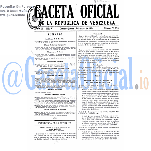 Gaceta Oficial 32938 del 15 Marzo 1984