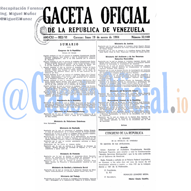 Gaceta Oficial 32940 del 19 Marzo 1984