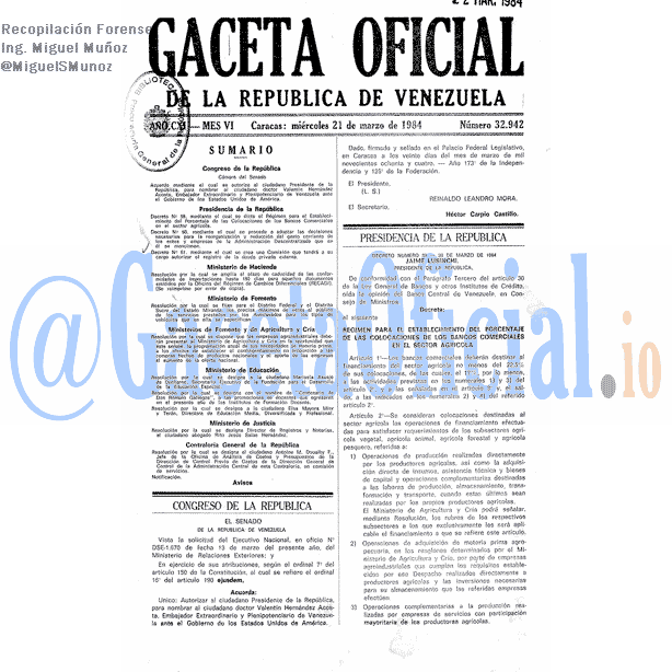Gaceta Oficial 32942 del 21 Marzo 1984