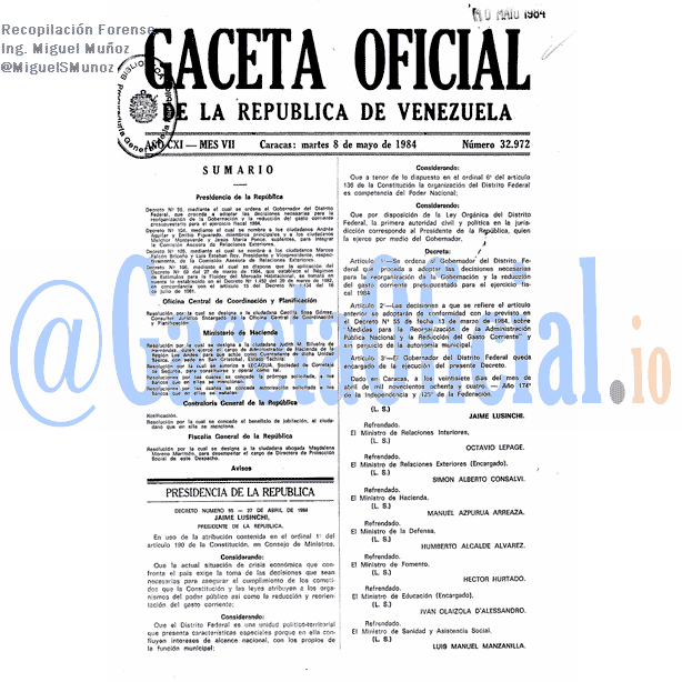Gaceta Oficial 32972 del 8 Mayo 1984