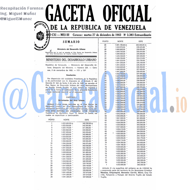 Gaceta Oficial 3303 del 27 Diciembre 1983