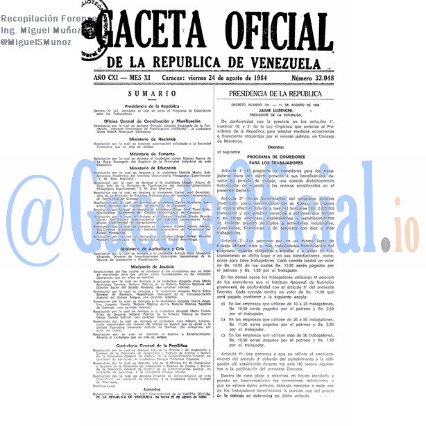 Gaceta Oficial 33048 del 24 Agosto 1984